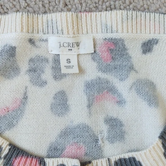 VGUC J. Crew off-white, grey, and pink animal print button front cardigan - Picture 3 of 6